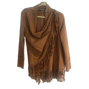 Gretty Zueger Brown Fringe Open Front Western Cardigan Jacket Womens One Size